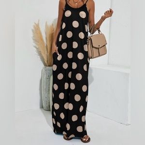 Black Polka Dot Maxi Dress with Pockets !!